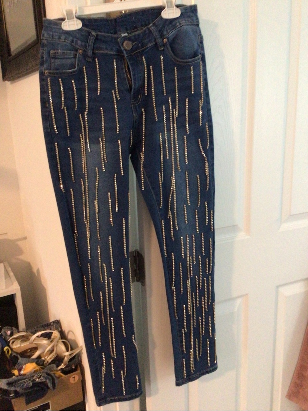Women's Dark Blue Jeweled Skinny Jeans